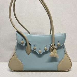 Deborah Lewis Baby Blue and Cream Double Handle Satchel Handbag NWOT